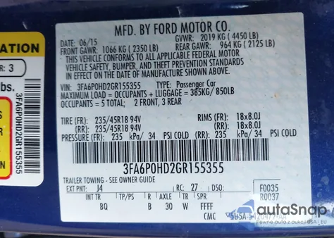 2016 Ford Fusion Se z USA, uszkodzony, nr VIN 3FA6P0HD2GR155355
